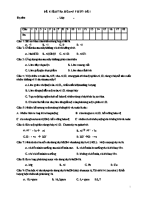 Đề kiểm tra 45 phút số 1 học kỳ 1 môn Hóa học Lớp 12 - Đề 1